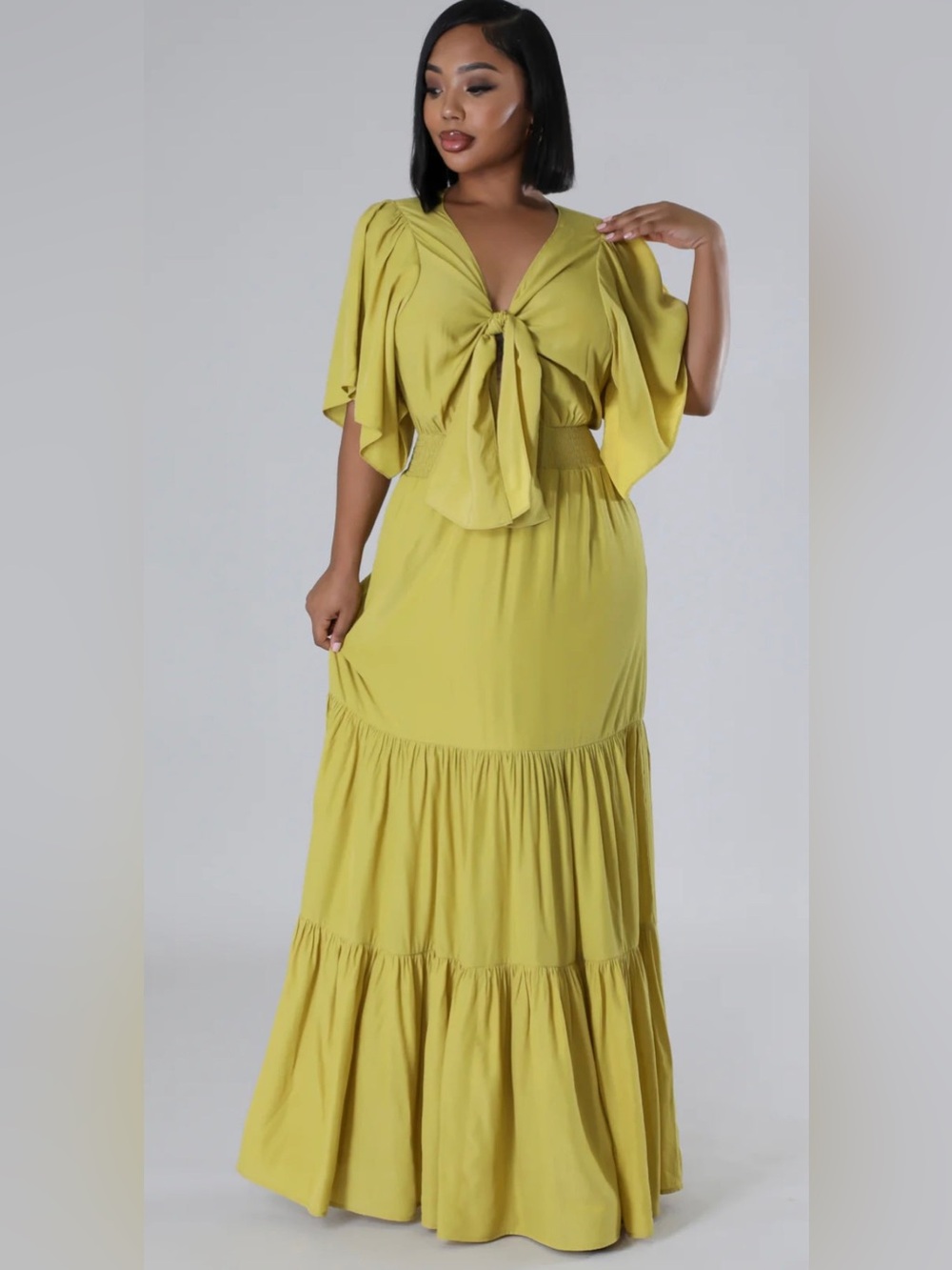 Mustard Seed Chartreuse Tie-Front Maxi Skirt Dress